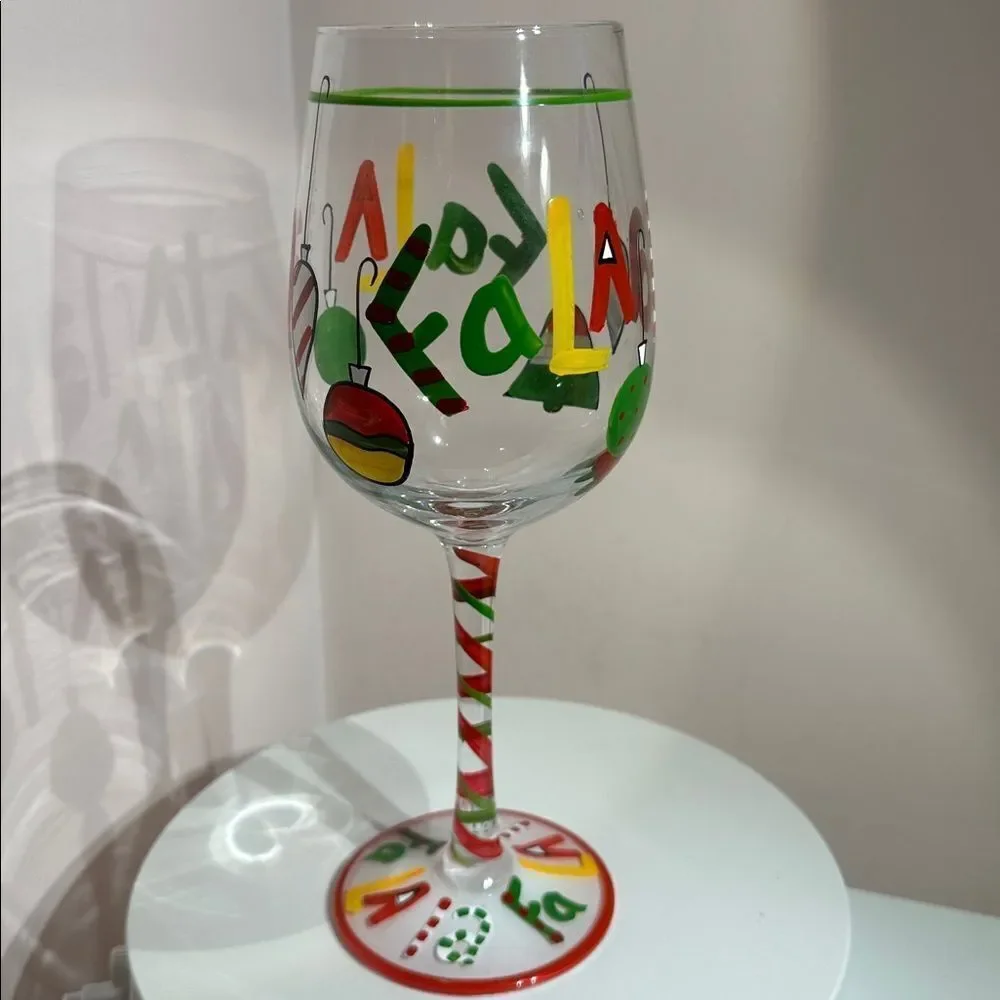 Wine Glass Festive Christmas Tree Hand Painted